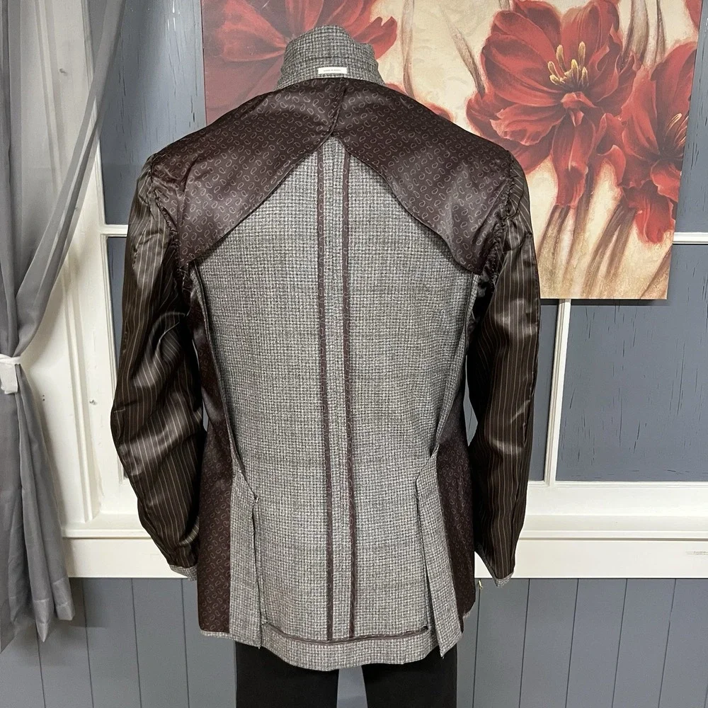 Joseph Abboud Blazer Mens 44L Long Modern Slim Fit Wool Flannel Tan/Gray/Brown